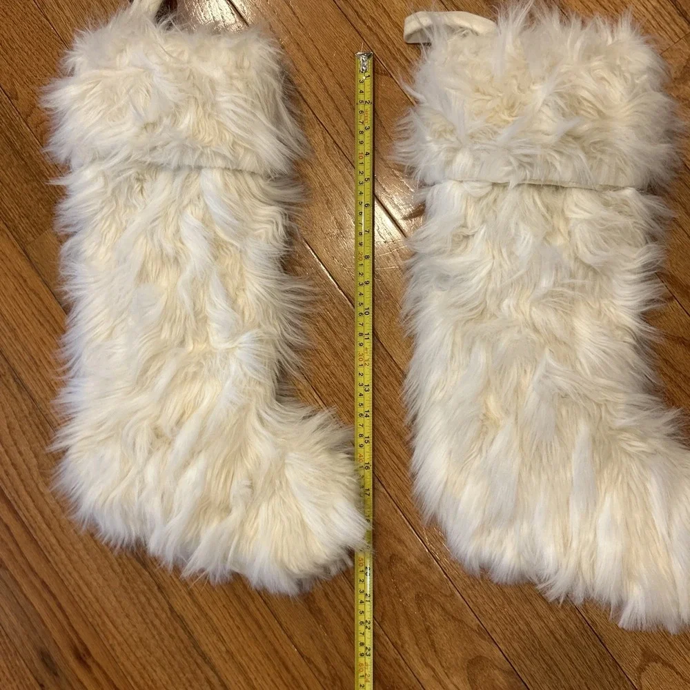 Pair‎ - 2 Nicole Miller Home Christmas Stocking White Faux Fur Designer Luxury